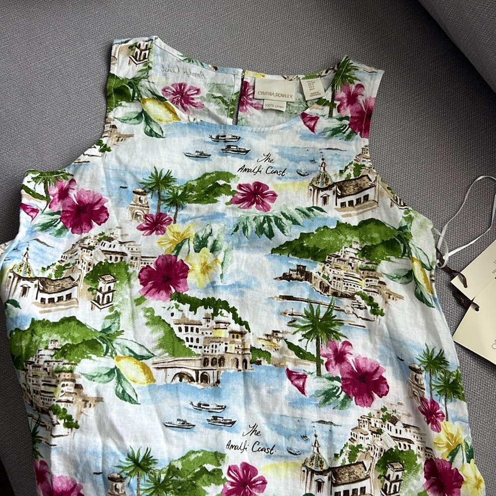 Cynthia Rowley White Tropical Print Sleeveless Dress with Pink & Green Accents - Picture 2 of 9